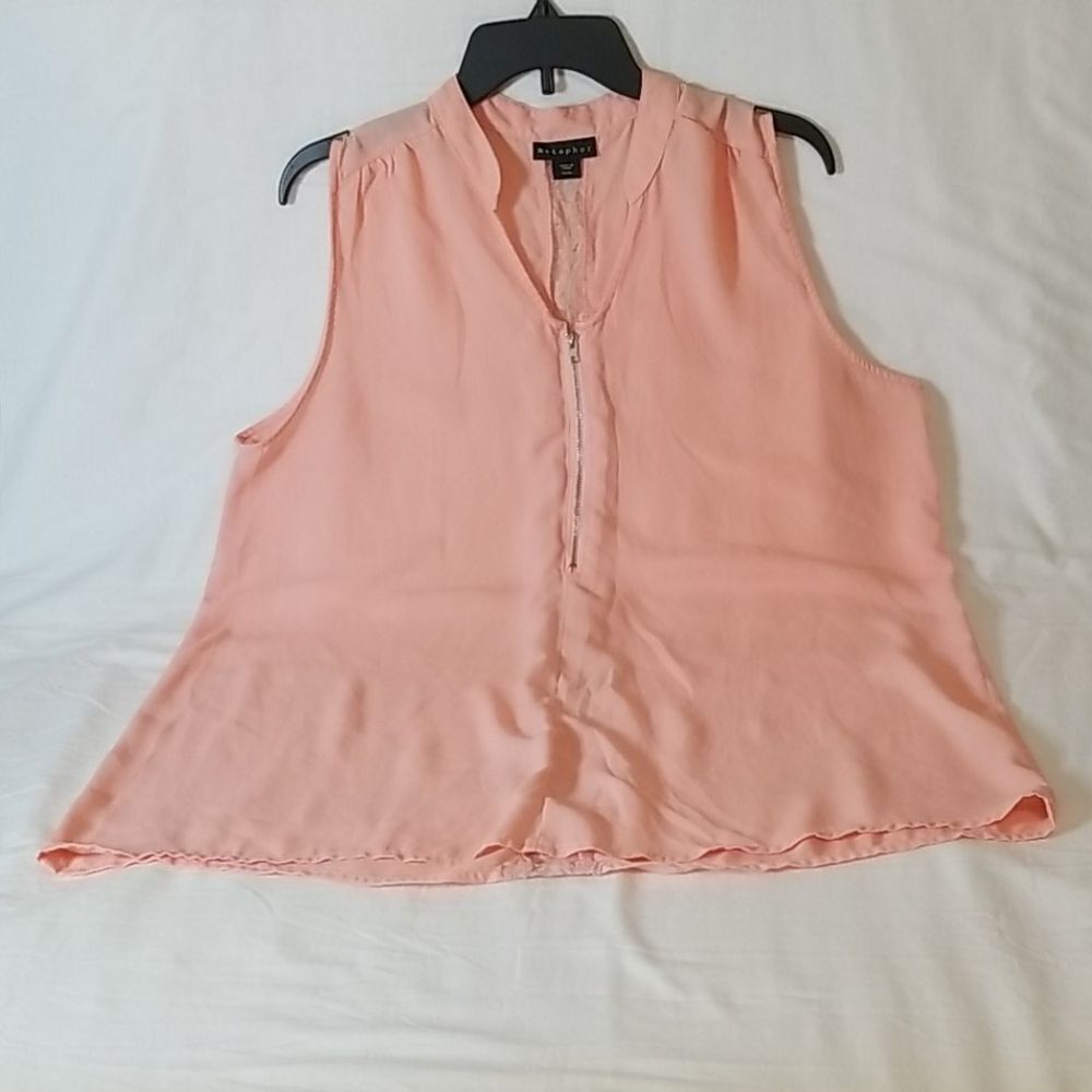 Metaphor Sheer‎ Peach Partial Zip-Front Blouse